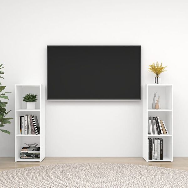 vidaXL Meubles TV 2 pcs Blanc 107x35x37 cm Bois d'ing&eacute;nierie