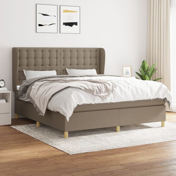 vidaXL Sommier &agrave; lattes de lit avec matelas Taupe 180x200 cm Tissu
