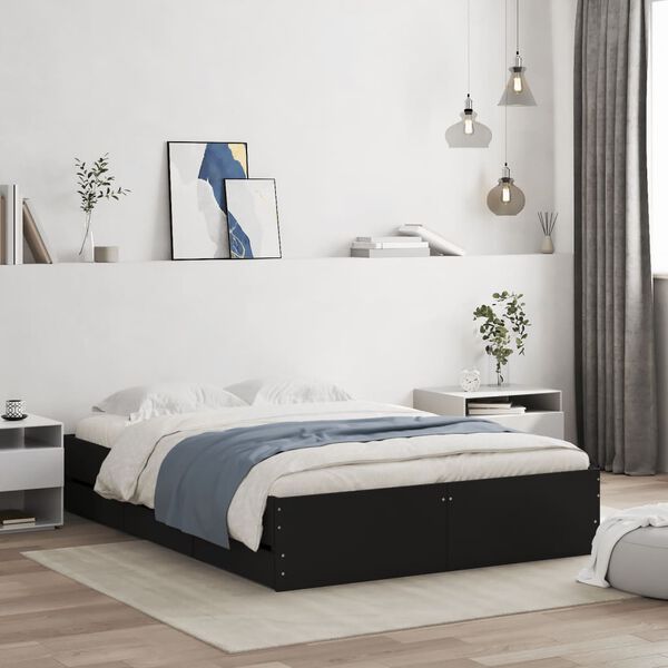 vidaXL Cadre de lit avec tiroirs sans matelas noir 120x190 cm
