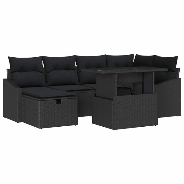 vidaXL Ensemble de canap&eacute; de jardin avec coussin 7 pcs Noir polyrotin