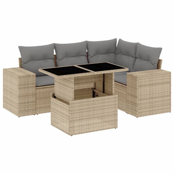vidaXL Salon de jardin avec coussins 5 pcs beige r&eacute;sine tress&eacute;e