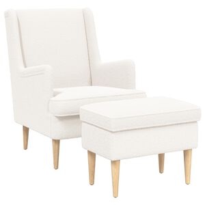 vidaXL Fauteuil avec pouf 2 pc Cr&egrave;me Boucl&eacute;