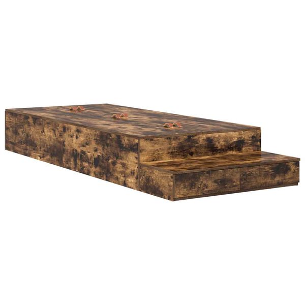 vidaXL Cadre de lit avec rangement Chêne fumé 90 cm Bois d'ingénierie