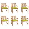 vidaXL Chaises de jardin lot de 6 avec coussins vert vif Bois de teck
