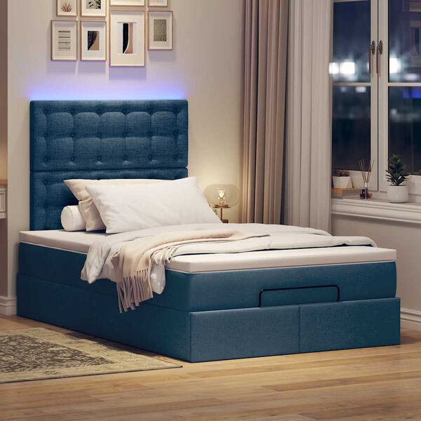 vidaXL Cadre de lit ottoman avec matelas bleu 120x190 cm tissu