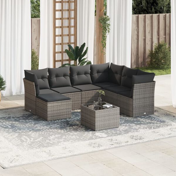 vidaXL Salon de jardin 8 pcs avec coussins gris résine tressée