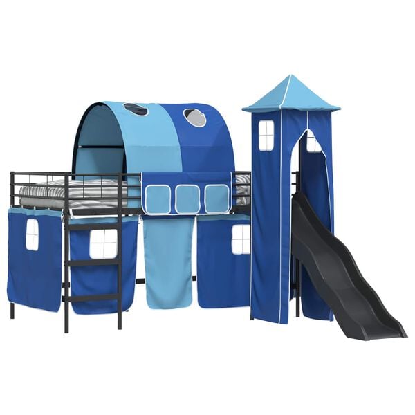 vidaXL Lit mezzanine pour enfants Noir et Bleu 79,5 x 200 cm M&eacute;tал