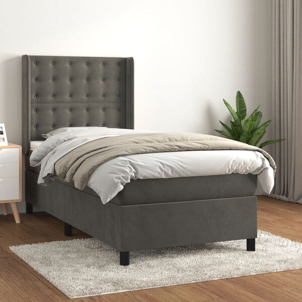vidaXL Sommier &agrave; lattes de lit et matelas Gris fonc&eacute; 80x200 cm Velours