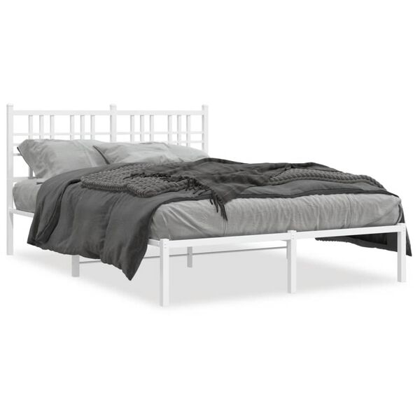 vidaXL Cadre de lit m&eacute;tal sans matelas et t&ecirc;te de lit blanc 140x190 cm