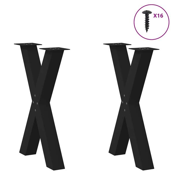 vidaXL Pieds de table &agrave; manger en forme de X, 2 pi&egrave;ces, noir, 60 x (72-73) cm, acier