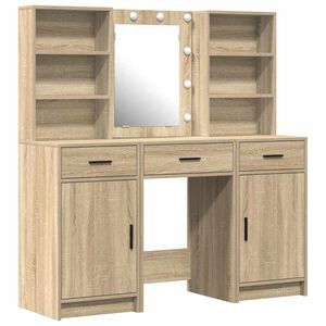 vidaXL Ensemble de table de maquillage avec LED 3 pc Ch&ecirc;ne Sonoma