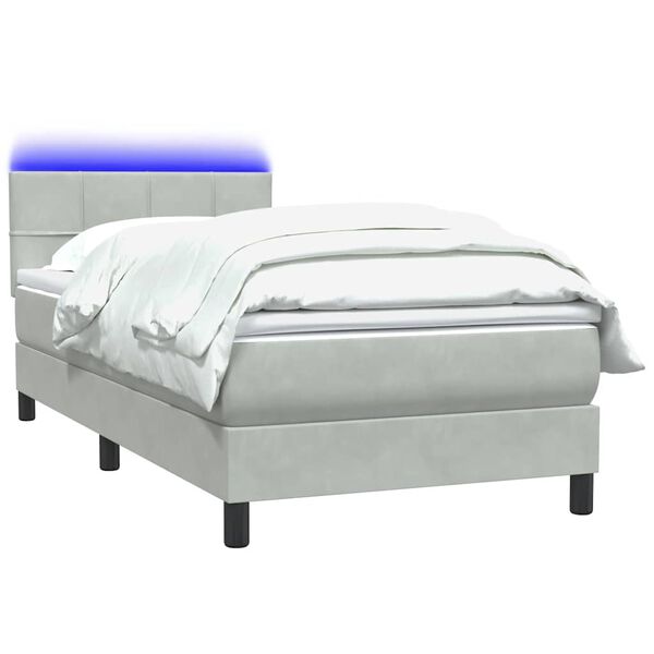vidaXL Sommier &agrave; lattes de lit et matelas et LED gris clair 90x210 cm velours