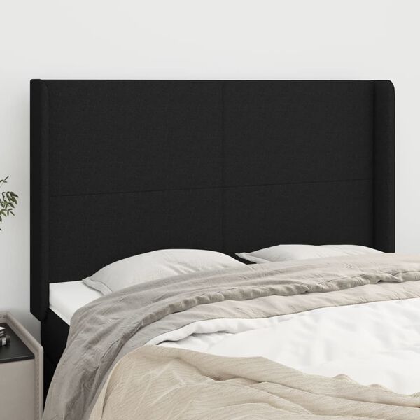 vidaXL T&ecirc;te de lit avec oreilles Noir 147x16x118/128 cm Tissu