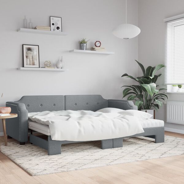 vidaXL Lit de jour avec gigogne et matelas gris clair 90x190 cm tissu