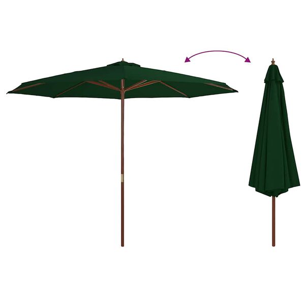 vidaXL Parasol d'ext&eacute;rieur avec m&acirc;t en bois 350 cm Vert