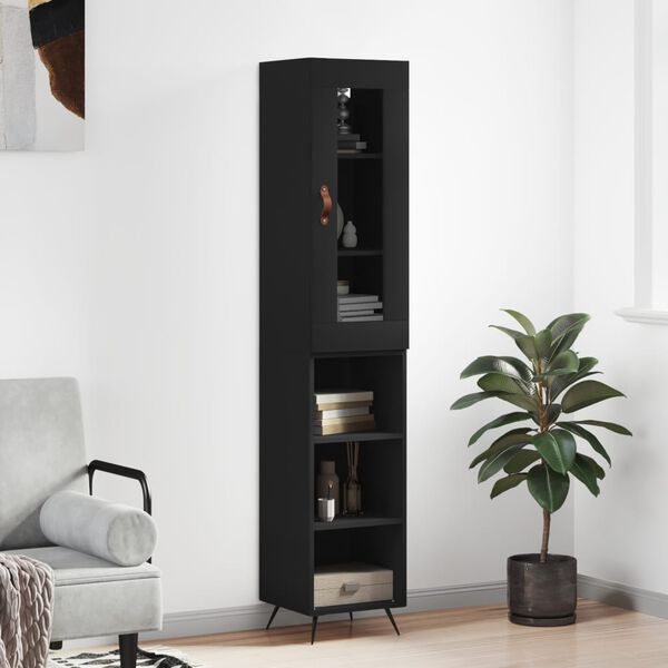 vidaXL Buffet haut Noir 34,5x34x180 cm Bois d'ing&eacute;nierie