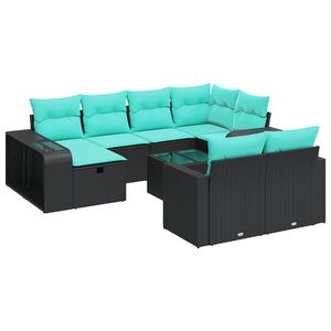 vidaXL Salon de jardin 11 pcs avec coussins noir r&eacute;sine tress&eacute;e