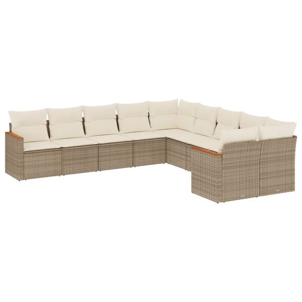 vidaXL Salon de jardin avec coussins 10 pcs beige r&eacute;sine tress&eacute;e