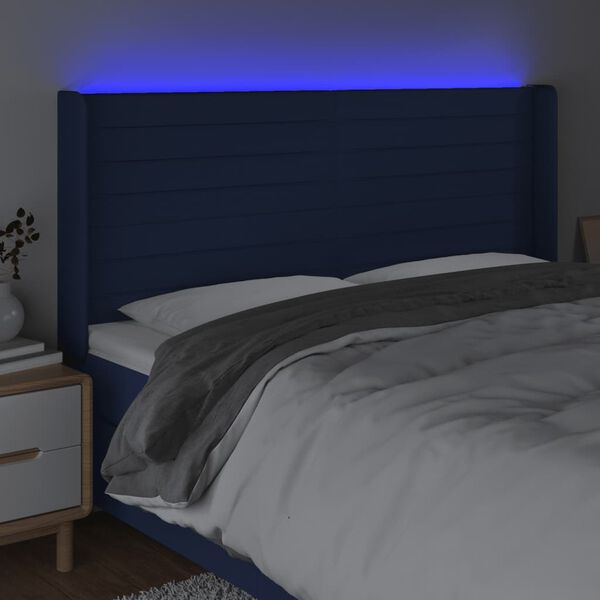vidaXL T&ecirc;te de lit &agrave; LED Bleu 163x16x118/128 cm Tissu