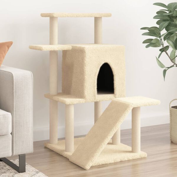 vidaXL Arbre &agrave; chat avec griffoirs en sisal cr&egrave;me 97 cm