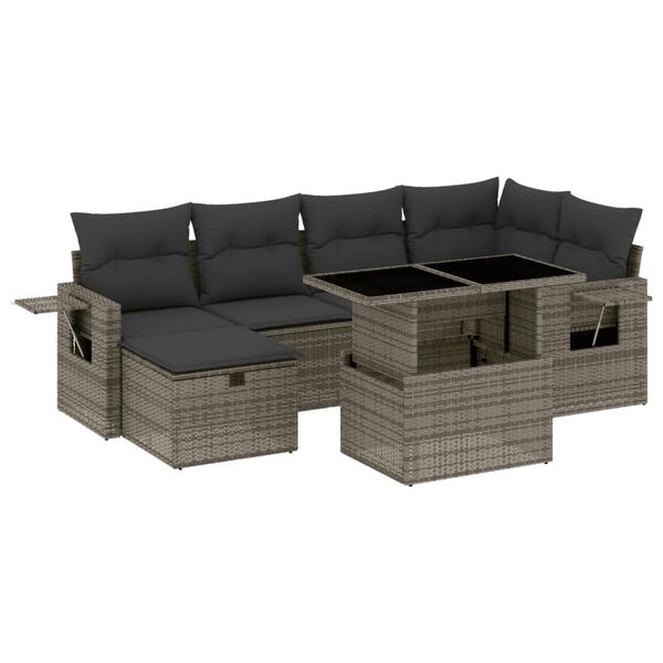 vidaXL Salon de jardin avec coussins 7 pcs gris r&eacute;sine tress&eacute;e