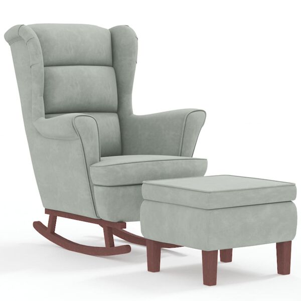 vidaXL Fauteuil &agrave; bascule &agrave; oreilles en velours gris clair bois massif