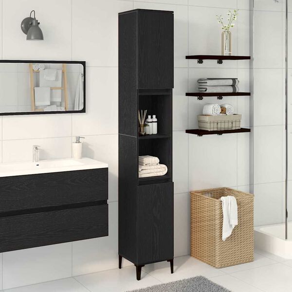 vidaXL Cabinet de salle de bain avec porte Ch&ecirc;ne noir 30 x 30 x 190 cm