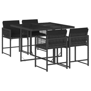 vidaXL Ensemble &agrave; manger de jardin coussins 5pcs Noir R&eacute;sine tress&eacute;e