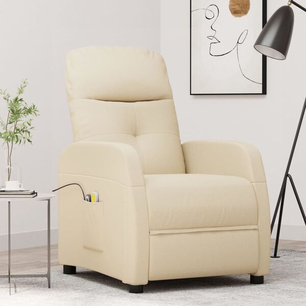 vidaXL Fauteuil &eacute;lectrique de massage Cr&egrave;me Tissu