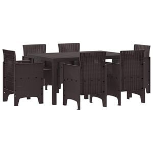 vidaXL Ensemble de salle &agrave; manger pour jardin 7 pc Marron Rattan Polt