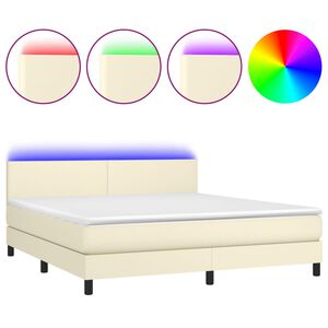 vidaXL Sommier &agrave; lattes de lit avec matelas et LED Cr&egrave;me 160x200 cm