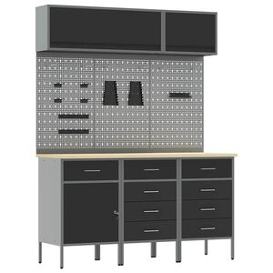 vidaXL Ensemble de placards de travail avec tiroir 8 pc Noir