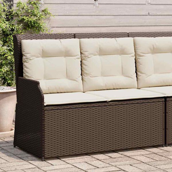 vidaXL Banc inclinable de jardin avec coussins marron résine tressée