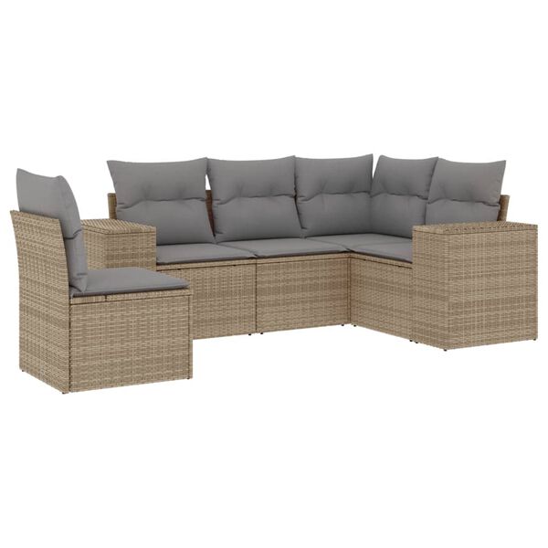 vidaXL Salon de jardin avec coussins 5 pcs beige r&eacute;sine tress&eacute;e