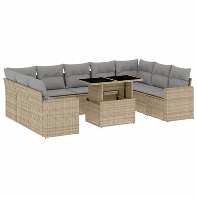 vidaXL Salon de jardin avec coussins 10 pcs beige résine tressée