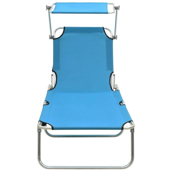 vidaXL Chaise longue pliable avec auvent acier turquoise et bleu