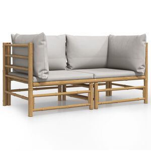 vidaXL Canap&eacute;s d'angle de jardin avec coussins gris clair 2 pcs bambou