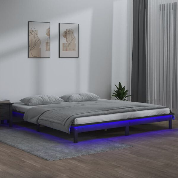 vidaXL Cadre de lit &agrave; LED sans matelas gris 200x200 cm bois massif