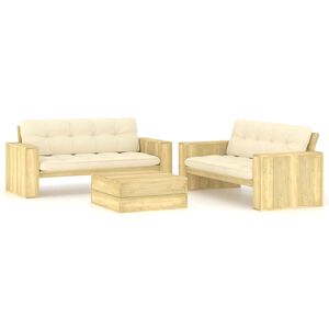vidaXL Salon de jardin 3 pcs avec coussins bois de pin impr&eacute;gn&eacute;