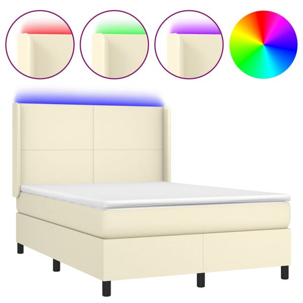 vidaXL Sommier &agrave; lattes de lit matelas LED Cr&egrave;me 140x190 cm Similicuir