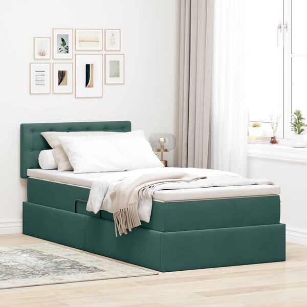 vidaXL Lit de Rangement avec matelas Vert fonc&eacute; 100 x 200 cm Velours
