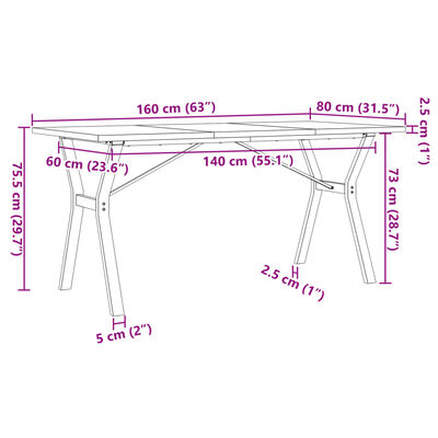 vidaXL Table à manger cadre en Y 160x80x75,5 cm bois pin massif fonte