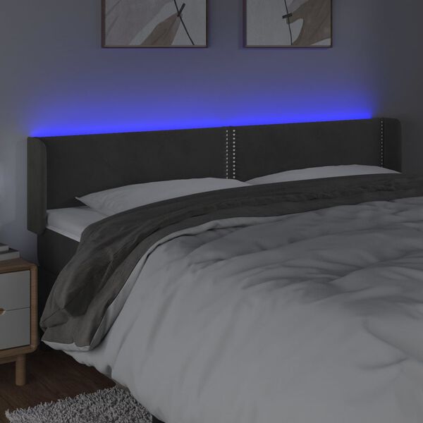 vidaXL T&ecirc;te de lit &agrave; LED Gris fonc&eacute; 183x16x78/88 cm Velours