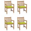 vidaXL Chaises de jardin lot de 4 avec coussins vert vif Bois de teck
