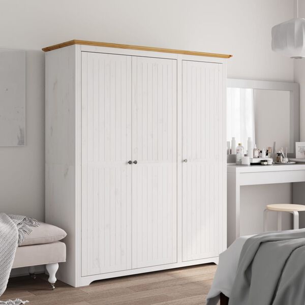 vidaXL Garde-robe BODO blanc marron 146x53,5x173 cm bois massif de pin