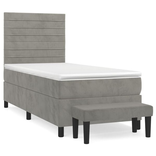 vidaXL Sommier &agrave; lattes de lit et matelas Gris clair 90x190 cm Velours