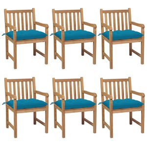 vidaXL Chaises de jardin lot de 6 avec coussins bleu clair Teck solide