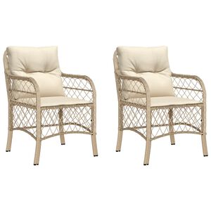 vidaXL Chaises de jardin avec coussins lot de 2 beige r&eacute;sine tress&eacute;e