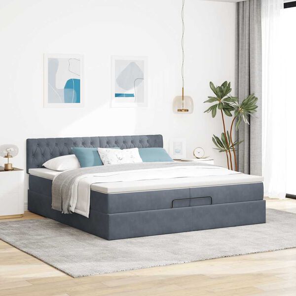 vidaXL Cadre de lit ottoman avec matelas gris fonc&eacute; 200x200 cm velours