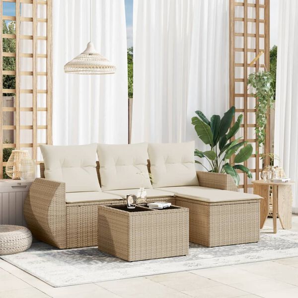 vidaXL Salon de jardin avec coussins 5 pcs beige r&eacute;sine tress&eacute;e